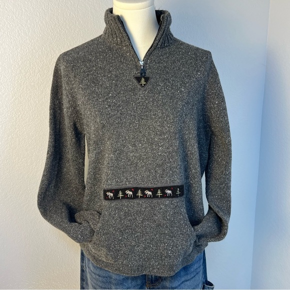 Woolrich Pullover Quarter Zip Onyx Heather Gray Sweater SZ L Gorpcore - Picture 1 of 16